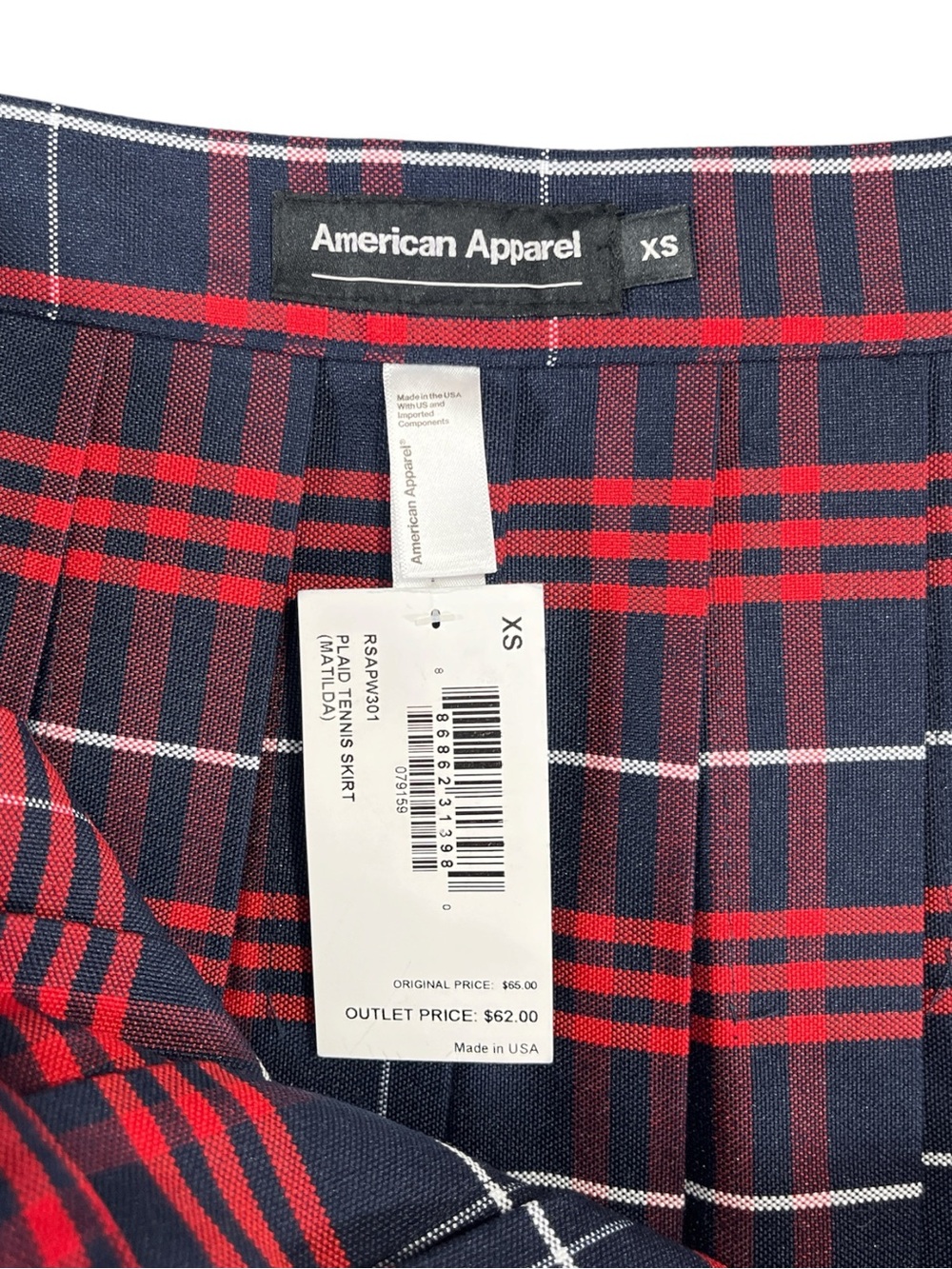 NWT American Apparel Plaid Pleated Mini Skirt Tennis School Girl Size XS - Picture 5 of 7